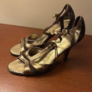 Brown Strappy Heels size 37 gold and brown velvet worn